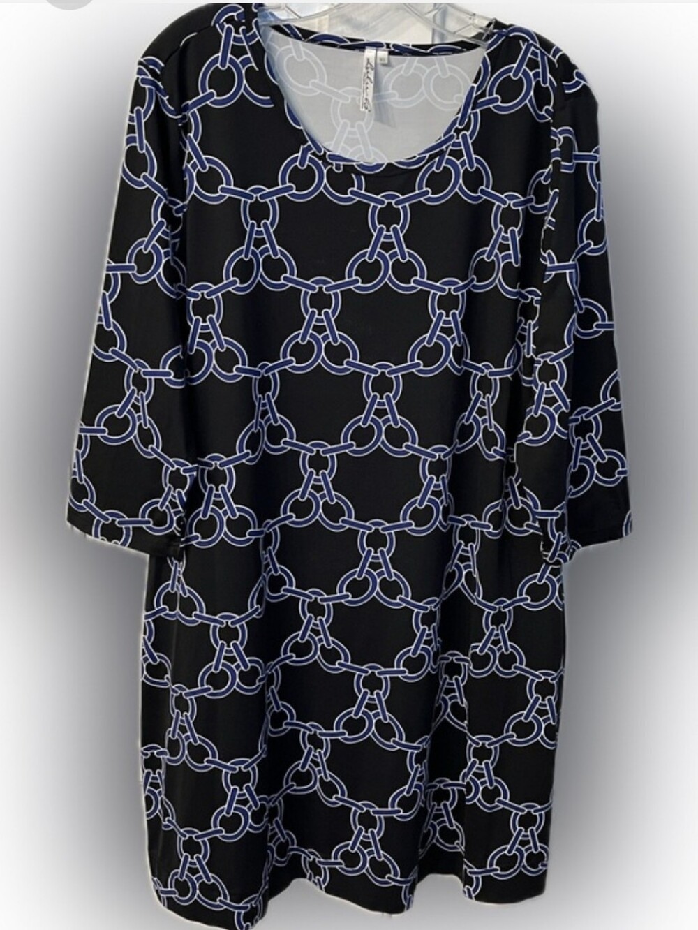 Lulu B Dress Black Blue White Print Shift XL